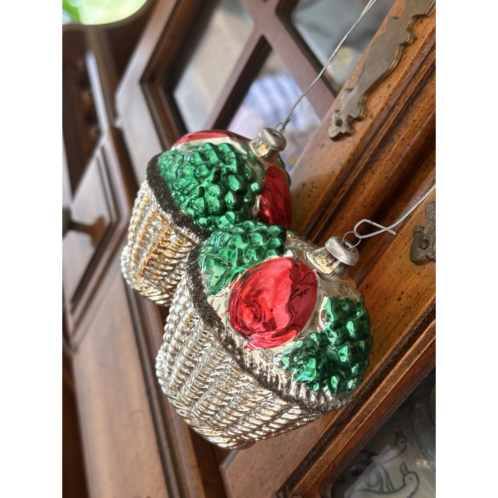 5pc Vintage German Mercury Glass Christmas Ornaments fruit basket handpainted - Picture 15 of 15